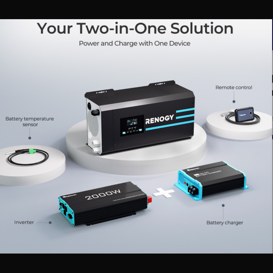 2000W 12V Pure Sine Wave Inverter Charger w/ LCD Display